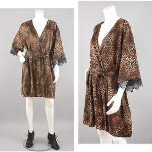 Inc Brown Animal Print Silky Polyester Robe Women's XL